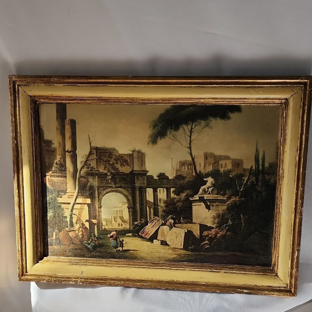 Vintage Wooden Art Wall Decor Reproduction Giuseppe Zais Painting Arch Ruins